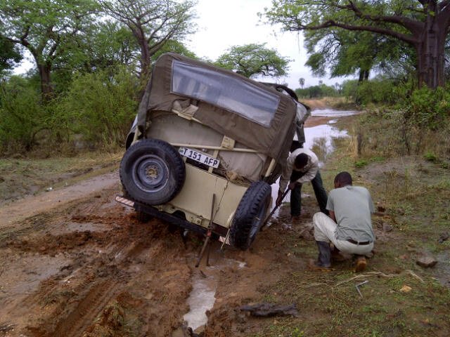 Safari Vehicle Stuck in Mud in Tanzania