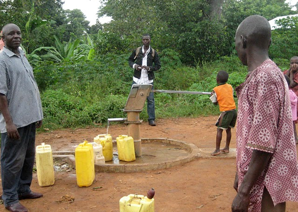 The main borehole where the community and surrounding school children line up their jerry cans. It is the only source of clean drinking water in the village and serves about 3000 people.